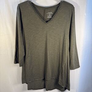 Chico’s Olive Green Tunic Top Size 2 (LG) 3/4 Sleeve V Neck Relaxed Fit Casual